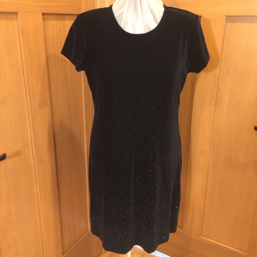Black Knit Velvet Dress w Beading on Lower Half